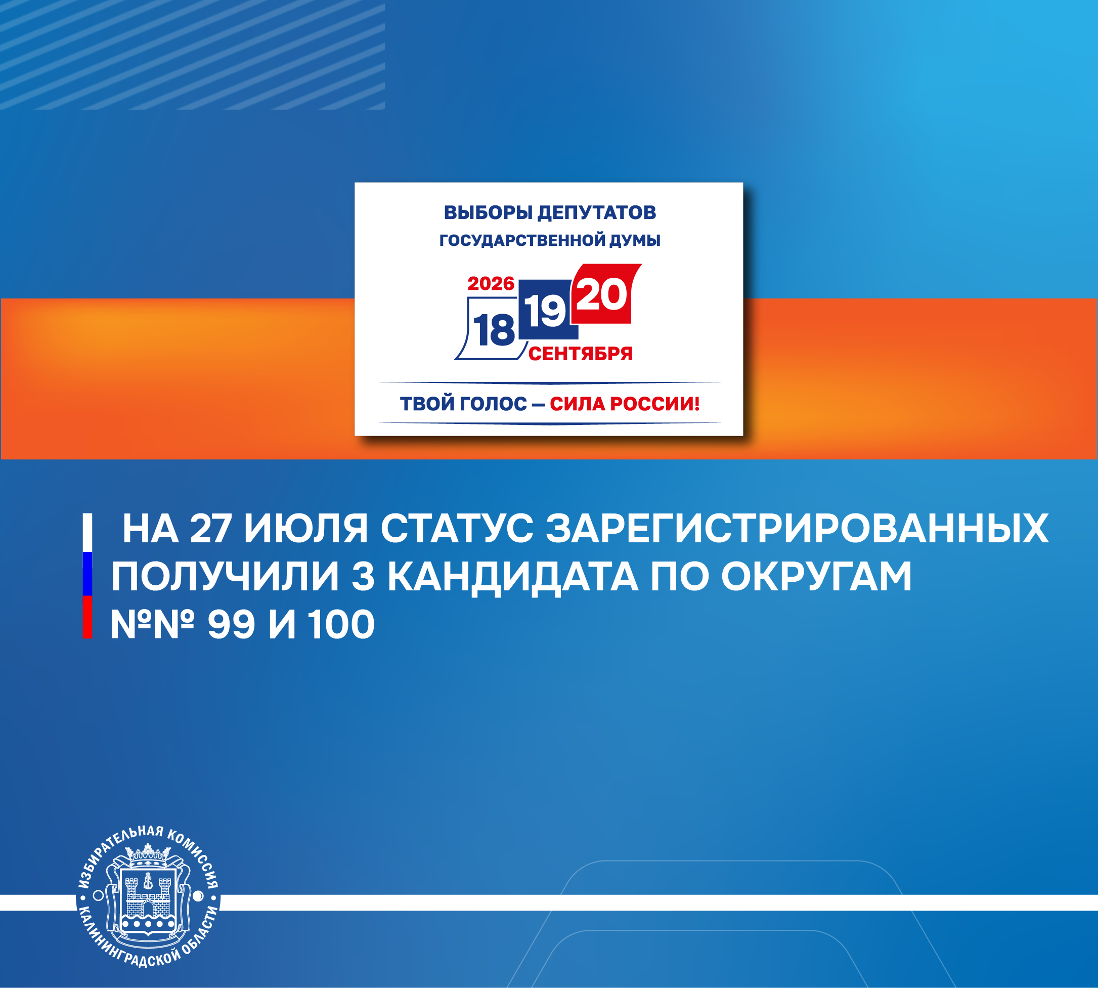 На 27 июля статус зарегистрированных получили 3 кандидата в депутаты Государственной Думы